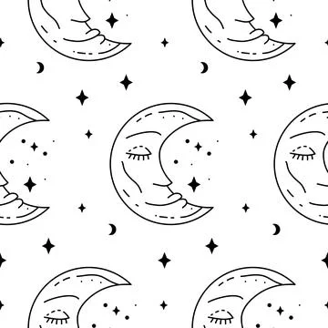 Celestial black and white seamless mystic pattern. Boho mystical print design Stockillustratie