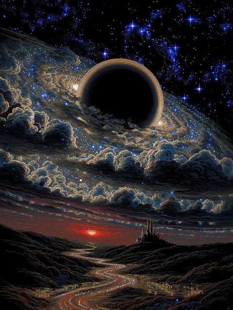 Celestial Black Hole Eclipse Over Dark Sea Stock-Footage 343559148