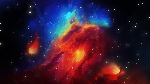 Celestial blue red space universe with stars and galaxies moving in 3d space Stock Footage 116334051