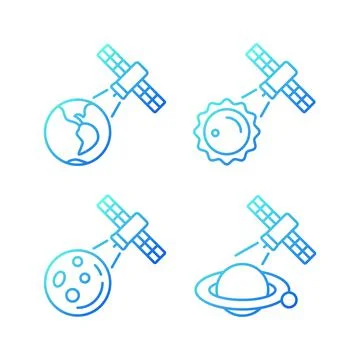 Celestial bodies observation gradient linear vector icons set Illustrazione stock
