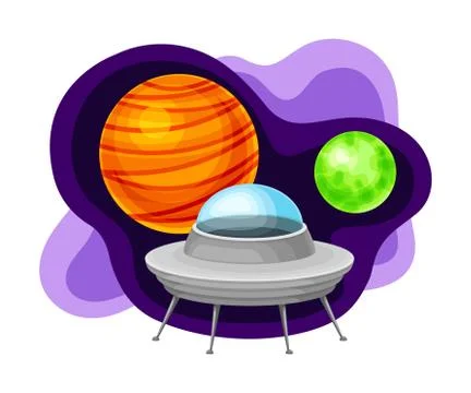 Celestial Body or Planet with Drifting Sputnik Vector Composition Illustrazione stock