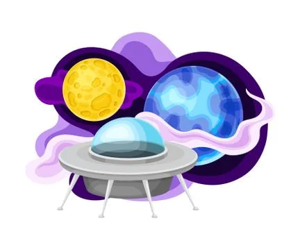 Celestial Body or Planet with Drifting Sputnik Vector Composition Stock Illustration