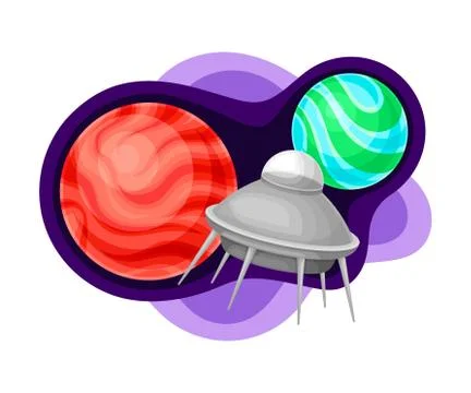 Celestial Body or Planet with Flying Sputnik Vector Composition Ilustración de archivo