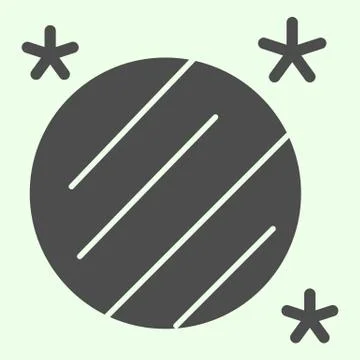 Celestial body solid icon. Globe, shiny planet model with stars glyph style イラスト素材
