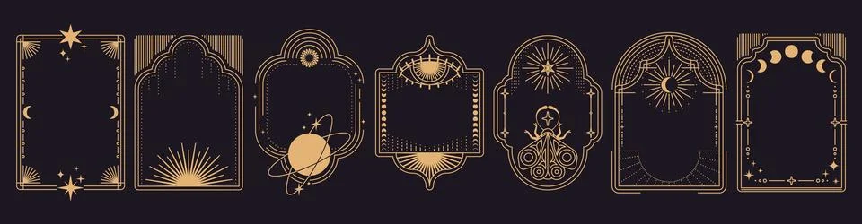 Celestial boho frame with moon crescent, butterfly Stock Illustration