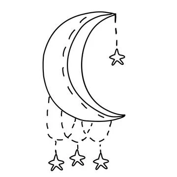 Celestial boho pattern with moon and stars. Stock Illustration