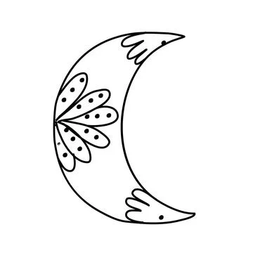 Celestial boho pattern with moon and flowers Stock Illustration