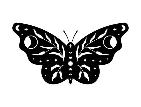 Celestial butterfly vector illustration. Mystical insect with moon phases. Bo Stock Illustration