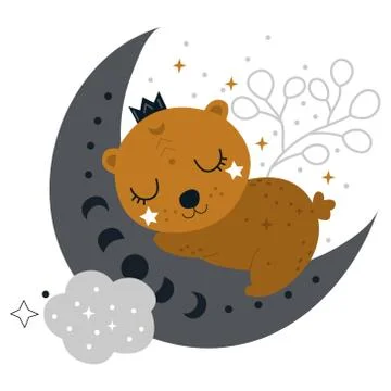 Celestial card with teddy bear and moon Stock Illustration