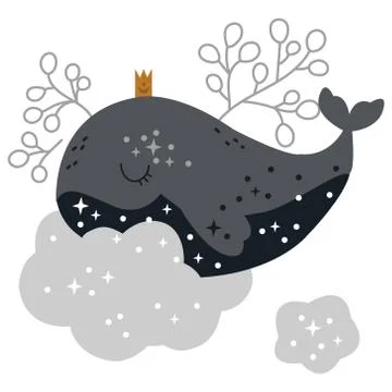 Celestial card with whale and clouds Stock Illustration