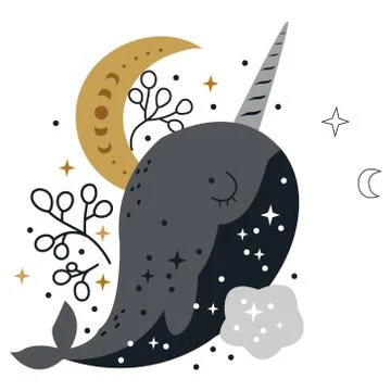 Celestial card with whale and clouds Stock Illustration