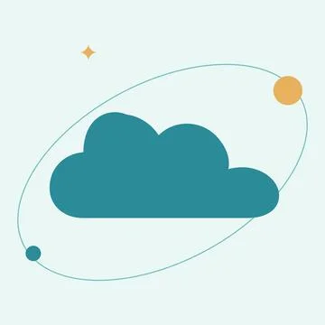 Celestial cloud illustration with orbiting elements and sparkle for science.. Stock Illustration