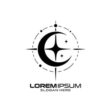 Celestial Compass Logo Design with Moon and Navigation Star Elements Stock Illustration