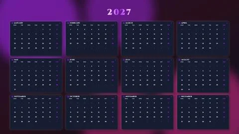 Celestial Cosmic Space 2027 Calendar UI Soft Neumorphic Emboss in Cosmic Violet. Stock Illustration