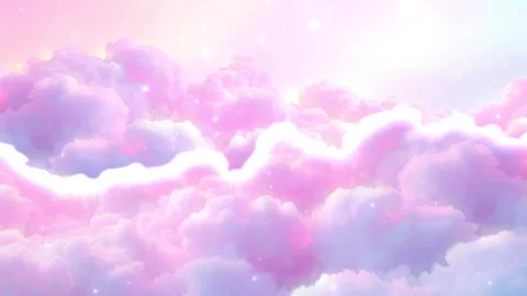Celestial Cotton Candy: Pink and White Clouds Floating in a Star-Dusted Sky, Ev Stock Footage 318051774