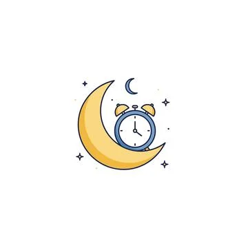 Celestial crescent moon with alarm clock and stars night time icon Ilustração Stock