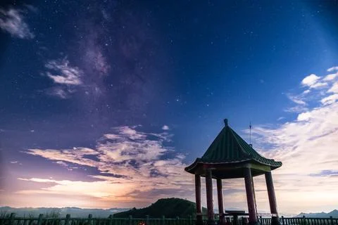 Celestial Dance Above Buyan Pavilion. New Taipei City, Taiwan. Stock Photos