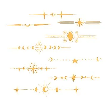 Celestial divider border set cartoon vector illustration Stock Illustration