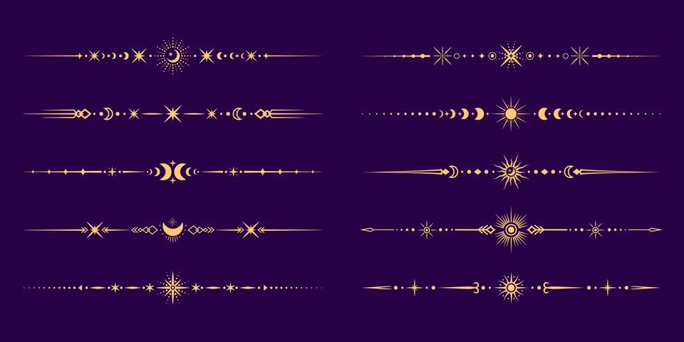 Celestial dividers, separators and border frames Ilustración de archivo