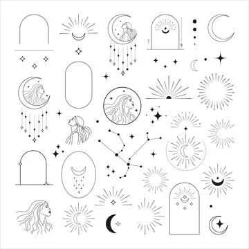 Celestial Divine Femininity Stellar Logo Graphic Vector Elements. Stock Illustration