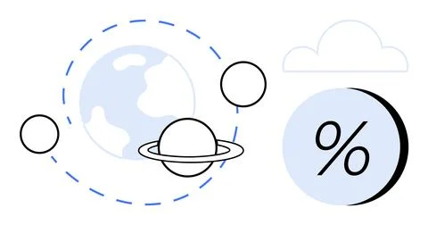 Celestial Elements and Percentage Symbol Representing Universal Themes and .. Illustrazione stock