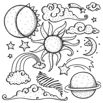 Celestial elements doodle Stock Illustration