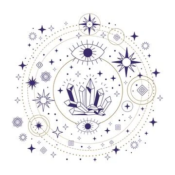 Celestial elements linear hand drawing vector illustration Illustrazione stock