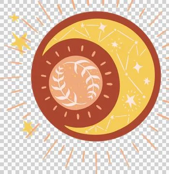 Celestial emblem is glowing in flat art on transparent background, starry イラスト素材