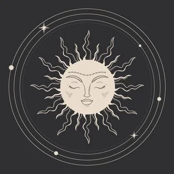 Celestial emblem with a sun. Magical vector illustration Stock Illustration