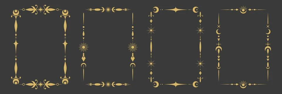 Celestial esoteric boho frame border set. Tarot border templates Stock Illustration