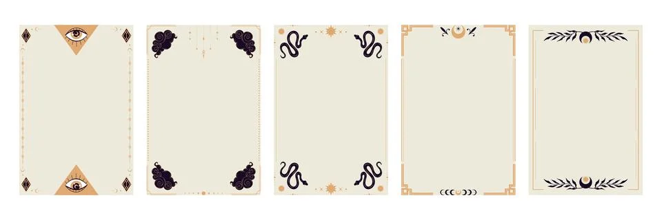 Celestial esoteric boho frame borders. Tarot cards decorative templates Stock Illustration