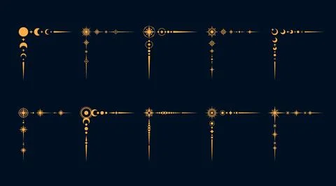 Celestial esoteric border corners, mystic symbols Stock Illustration