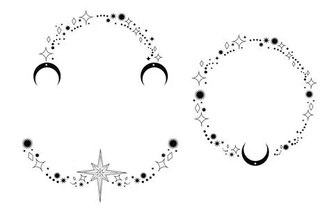 Celestial esoteric frame, mystic line border isolated on white background Stock Illustration