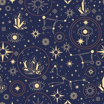 Celestial esoteric seamless pattern with constellation vector Stock Illustration