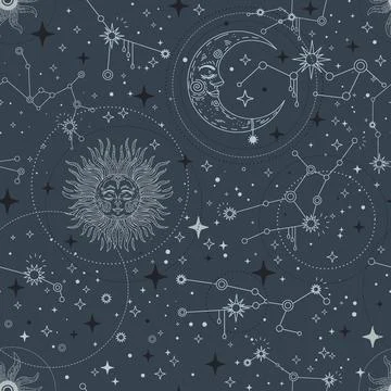 Celestial esoteric seamless pattern vector illustration navy Stock Illustration