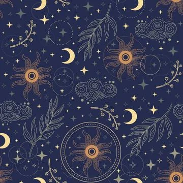Celestial esoteric seamless pattern vector illustration Stock Illustration