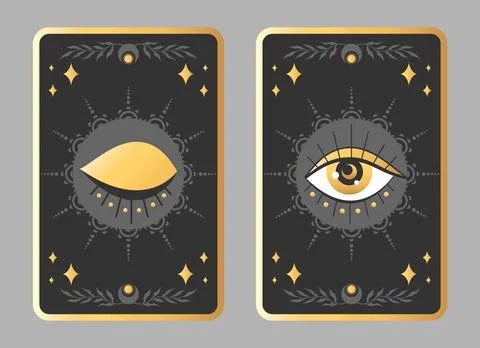 Celestial esoteric tarot card design with magical eye and celestial elements Illustrazione stock
