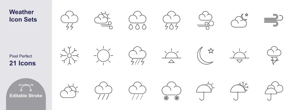 Celestial Expressions: Capturing Nature's Diversity through Weather Icons Stock Illustration