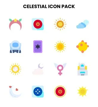 Celestial Flat Collection Icons Pack Illustrazione stock