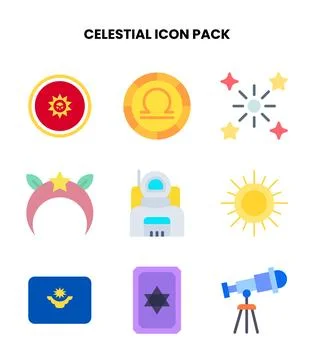 Celestial Flat Design Icons Pack Ilustración de archivo