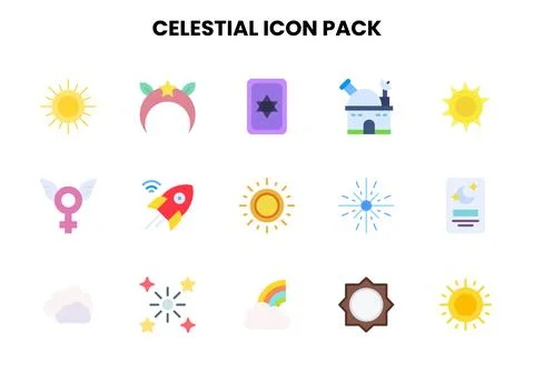 Celestial Flat Scalable Icons Pack Stock Illustration
