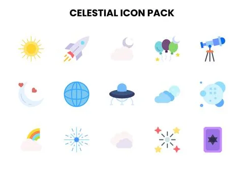 Celestial Flat SVG Icons Pack Ilustración de archivo
