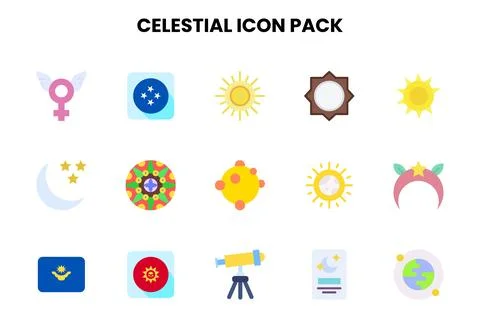 Celestial Flat Vector Icons Pack Stock Illustration