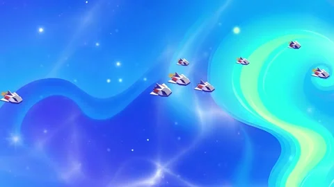 Celestial Flight in Blue: Fleet Drifting Through the Sky's Blue Hues and Glowin Stock Footage 307002920