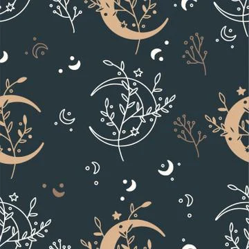 Celestial floral seamless mystic pattern. Stock Illustration