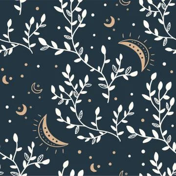 Celestial floral seamless mystic pattern. Stock Illustration
