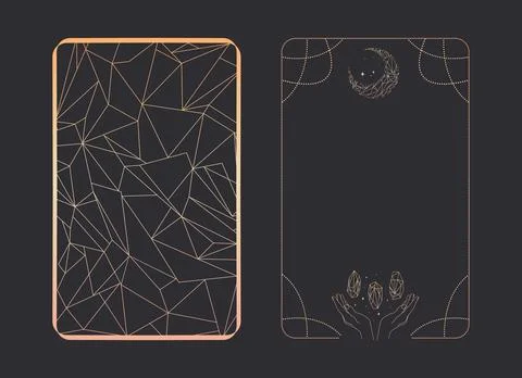 Celestial frame for Tarot cards with magical crystals and a crescent moon Stock Illustration