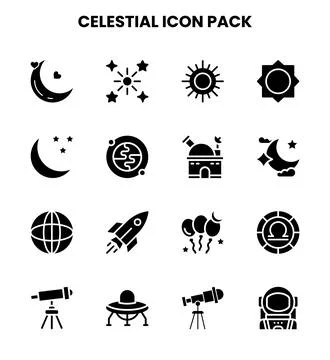 Celestial Glyph Bundle Icons Pack Stock Illustration