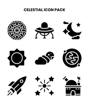 Celestial Glyph Bundle Icons Pack Stock Illustration