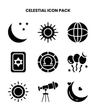 Celestial Glyph Set Icons Pack Stock Illustration